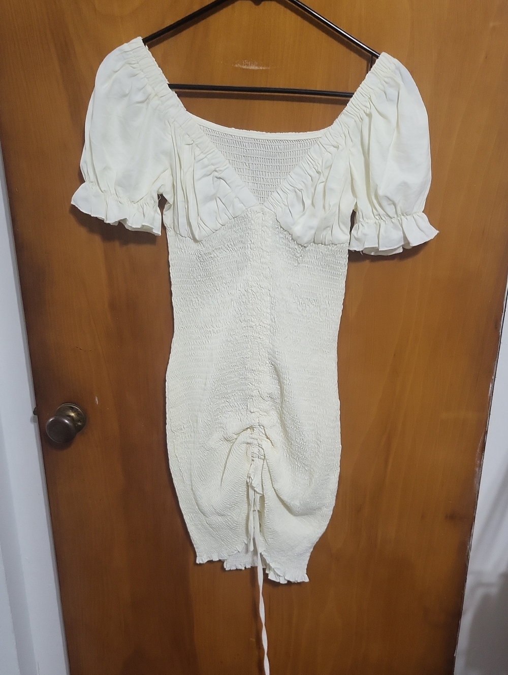 SHEIN Size Small Cream Smocked Mini Dress with Puff Sleeves